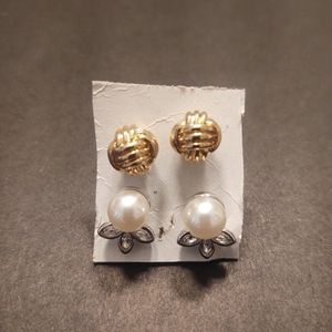 Gold silver and pearl earrings